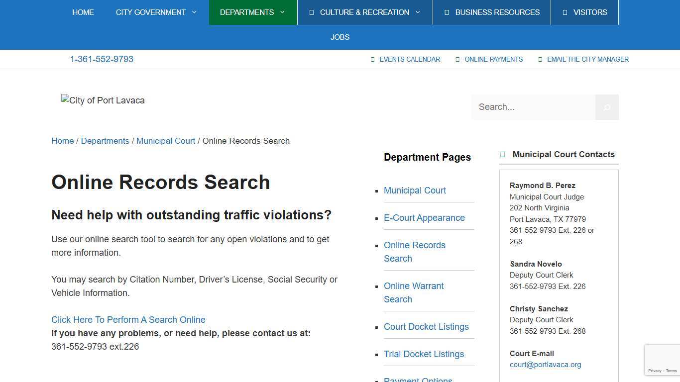 Online Records Search – City of Port Lavaca